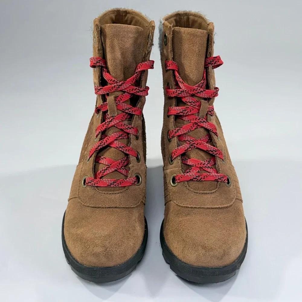 Sorel Lexie Wedge Boot Youth 4 Brown Suede Gold Stars Waterproof Outdoor Comfort